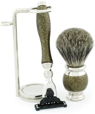 6 Pc Men's Shaving Kit - 3 Edge Razor Black Badger Hair Brush Stand Soap & Bowl - Perfect Gift Set - Buy Online on GoSupps.com