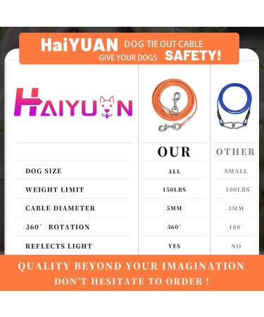 HaiYUAN Dog Tie Out Cable 10/15/20/30FT Dog Run Cable Orange/Grey Tie Out Cable for Dogs with Reflects Light Dog Cable for Large Dogs Heavy Duty for Outside Hold Large Dogs Up to 100LBS 10ft Orange4mm - Buy Online on GoSupps.com