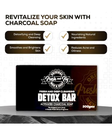 Fresh & Fly Mens Soap Bar for Face Body 300g - 4X Bigger 4X Longer - Natural Exfoliating Charcoal Soap for Deep Cleansing Detox & Refresh - Black Soap Crafted in UK - Buy Online on GoSupps.com