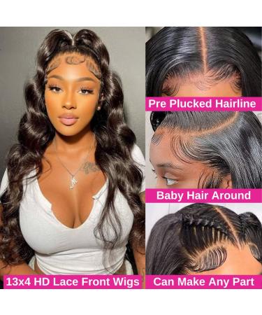 28 Inch Body Wave Lace Front Human Hair Wig 180 Density | HD Transparent Lace, Pre Plucked, Bleached Knots | Black Women's Glueless Wig - Buy Online on GoSupps.com