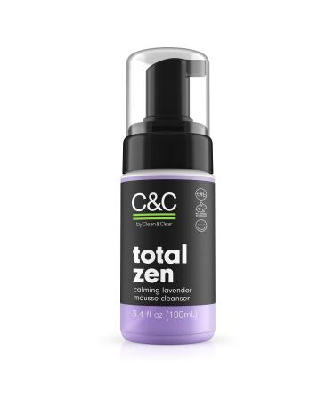 C&C by Clean & Clear Total Zen Calming Lavender Mousse Facial Cleanser to Remove Dirt Relaxing Oil-Free Face Wash for Sensitive Skin Not Tested on Animals 3.4 fl. oz.