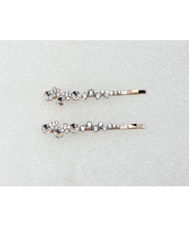 Faship Clear Swarovski Crystal Floral Hair Clips Pins 2 Pcs - Clear/Rose Gold Plated - Buy Online on GoSupps.com