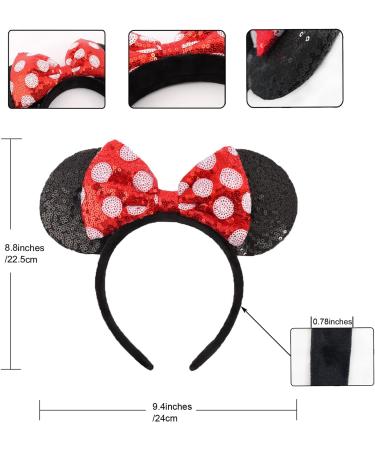 UNSPAZ Mouse Ears Bow Headbands 2 PCS - Red Sequin & Red Dot Design for Women and Girls - Buy Online on GoSupps.com