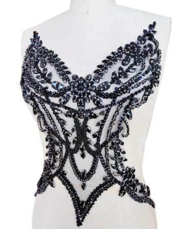 Handmade Rhinestones Lace Applique Sew on Beads Sequins Trim Patches - Black - Buy Online on GoSupps.com