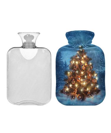 KCLDECI hot bottle with cover Christmas tree with lights in winter 2 l hot water bottle hot water bag for foot warmer pain relief hot and cold therapy cramps
