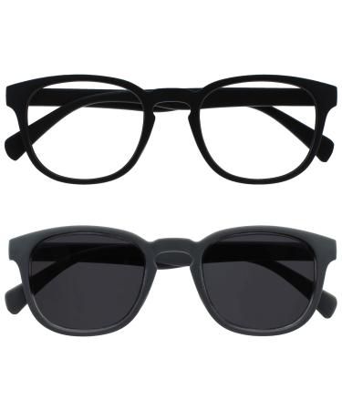 Opulize Pop double Pack Reading glasses Sonnen readers Retro Round Black Gray Men Women Women Seating Hairs RS2-17 +1.50 Black Gray +1.50 Dioptries
