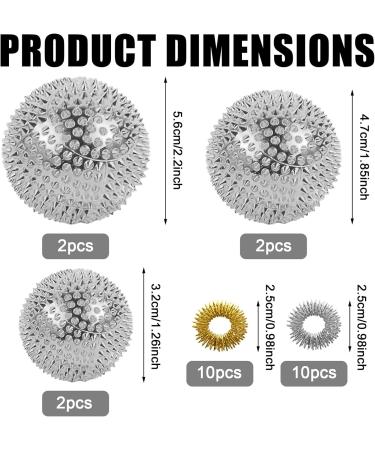 6-Piece Massage Balls Set with 20 Acupressure Rings - Silver Spiked Hedgehog Balls for Stress Relief | 32mm 47mm 56mm Massage Tools - Buy Online on GoSupps.com