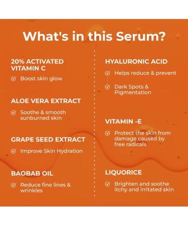ALZIBA CARES 20% Activated Vitamin C Face Serum with 2% Hyaluronic Acid Vit E & Liquorice for Glowing & Younger Looking Skin | Skin Hydration & Anti-Aging Formula for Men & Women | 50ml - Buy Online on GoSupps.com