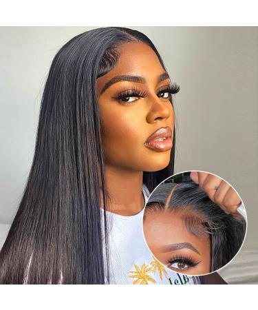FACMOOD Real Wear and Go Glueless Wig Human Hair Straight  6x4 Pre-Cut Lace Glueless Wigs Pre-Plucked  HD Transparent No Glue Lace Front Closure Wigs for Women 180% Density 24 inch 24 Inch Black Straight