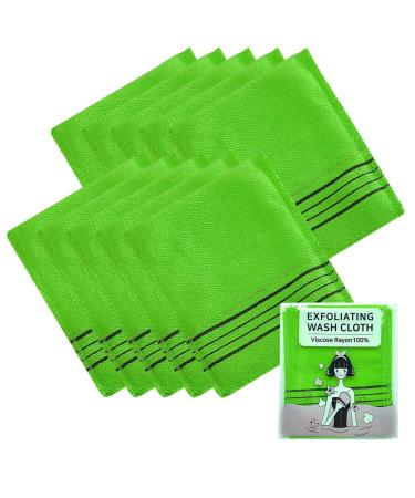 Exfoliating Bath Washcloth Green 10pcs, Korean Asian Exfoliating Mitt, Shower Glove, Removing Dry Dead Skin Cells, Cleaning Pores, Reusable, K-Beauty Body Care Item Green_10p
