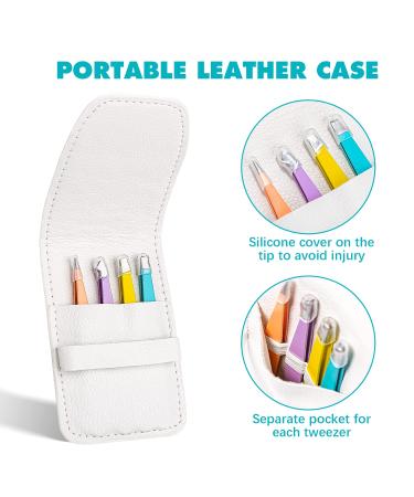 Mabox Professional Tweezers Set with Case - 4 Pieces Slanted and Pointed Stainless Steel Tweezers Set  Precision Slant Tweezers for Eyebrows  Facial Hair  Ingrown Hair  Splinter and Blackhead (White) AWhite - Buy Online on GoSupps.com