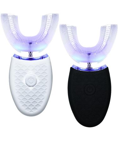 Cunhill 2 Pieces Ultrasonic Electric Toothbrush Adults U Shaped Toothbrush Whole Mouth Toothbrush Whitening Automatic Toothbrush Rechargeable Washable Travel Home Use (Black, White,Chic Style) Chic Style Black, White