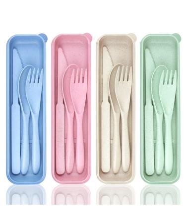 Travel Utensils with Case 4 Sets Reusable Utensils Set with Case Portable Cutlery Set Knives Fork and Spoon Set for Lunch Box Accessories Camping Utensil Set Flatware Sets for Outdoor
