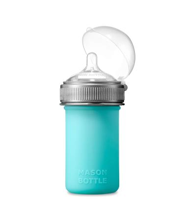 Mason Bottle Silicone Baby Bottle: Includes Silicone Nipple (Medium Flow Nipple for 3+ Months)  Plastic Ring + Cap  8 Ounce Silicone Bottle  BPA Free  Non-Toxic 100% Made in USA (1 Count) 1 Count (Pack of 1) Teal