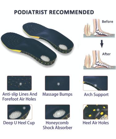 Plantar Fasciitis Insoles for Men and Women - 265mm Hard Arch Support Shoe Inserts - 1 Pair for Flat Foot Pain Relief - EVA Gel Insoles for Work Boots - Size M (Men's 8.5-10, Women's 10-11) - Buy Online on GoSupps.com