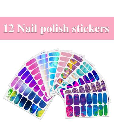 WOKOTO 12 Sheets Colorful Gradient Nail Polish Stickers | Macaron Colors False Nail Design Wraps for Women & Girls | Easy Stick-On Nail Art KIT1 - Buy Online on GoSupps.com
