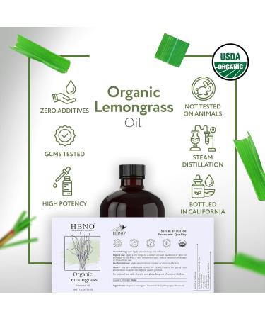 HBNO Organic Lemongrass Essential Oil - 16 oz (475ml) Large Size - Ideal for Shampoos Conditioners Mouth Washes Face wash Lotions and Skin Care Products. - Buy Online on GoSupps.com