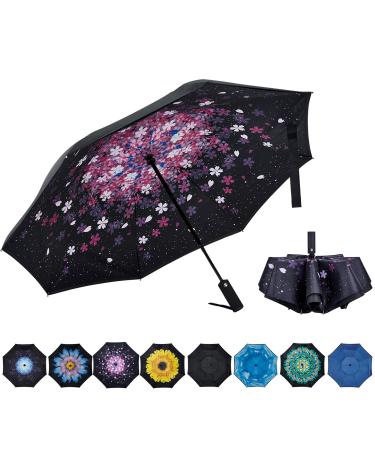 NOORNY Inverted Umbrella Double Layer Automatic Folding Reserve Umbrella Windproof UV Protection for Rain Car Travel Outdoor Men Women 7.Sakura