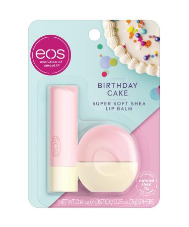 eos Super Soft Shea Lip Balm - Birthday Cake | Long-Lasting Hydration | Lip Care to Moisturize Dry Lips | Gluten Free | 0.25 oz Sphere + 0.14 Stick Birthday Cake 2 Piece Set