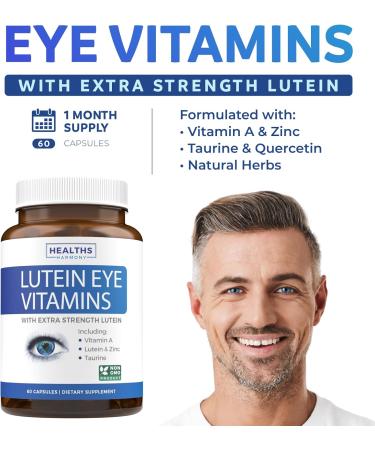 Lutein Eye Vitamins (Non-GMO) Vision Support Supplement for Tired and Dry Eyes - Maintain Vision Health with Zinc & Powerful Bilberry Milk Thistle Grape Seed and Turmeric Extracts - 60 Capsules - Buy Online on GoSupps.com