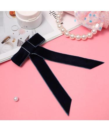 Minkissy Large Velvet Hair Bow Clips - Bowknot Hair Clip Velvet Hair Bow Barrettes Satin Ribbon Hair Bow Collection for Women Girls (Blue Edge) - Buy Online on GoSupps.com