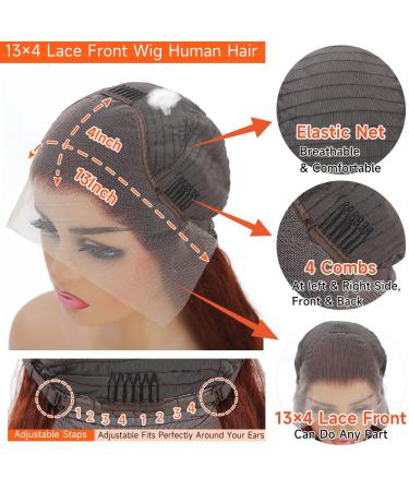 Reddish Brown 22 inch Human Hair Lace Front Wig | Auburn Colored Body Wave | Pre Plucked & Transparent HD Lace | Glueless & Natural Looking - Buy Online on GoSupps.com