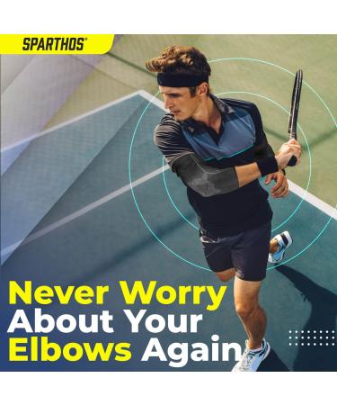 Sparthos Elbow Compression Sleeves (Pair) - Tennis & Golfer's Elbow Support Brace for Men and Women - Large Midnight Black - Buy Online on GoSupps.com