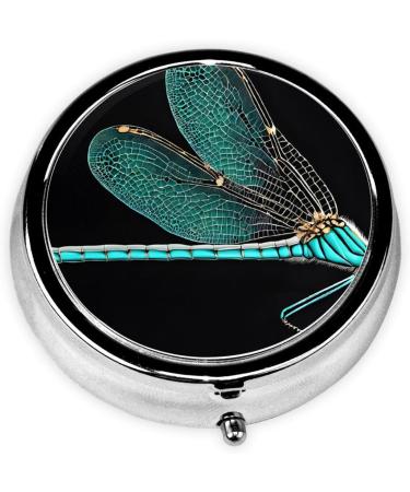 Dragonfly Black Printed Mini Round Pill Box | 3 Compartment Medicine Organizer | Portable Travel Pill Case for Home & Office - Buy Online on GoSupps.com
