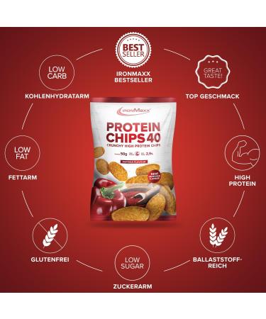 Ironmaxx Protein Chips 40 - Paprika | High Protein Low Carb Gluten-Free Snack | 50g Pack | Delicious Flavor Choices Available - Buy Online on GoSupps.com