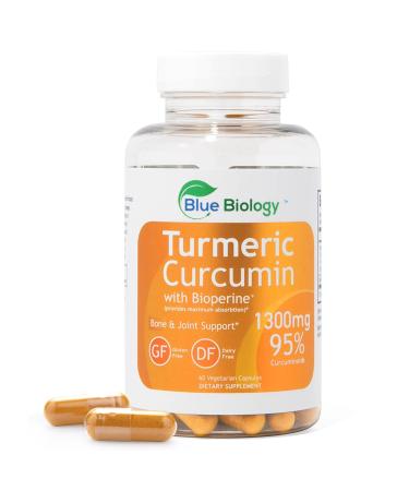BlueBiology Turmeric Curcumin Capsules with Bioperine - Turmeric Curcumin Capsules Dairy-Free Gluten-Free - Turmeric Curcumin Supplement - (60 Vegetarian Capsules)