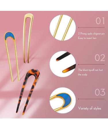 6-Piece Tortoise Shell U-Shaped Hairpin Set for Women - French Style Updo Hair Stick Forks for Chignon Hairstyles - Buy Online on GoSupps.com