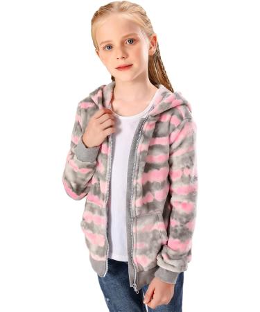 V.&GRIN Pink Tie Dye Girl Zip Hoodie Sweatshirt | Soft Fuzzy Fleece Jacket for Girls 7-8 Years - Buy Online on GoSupps.com