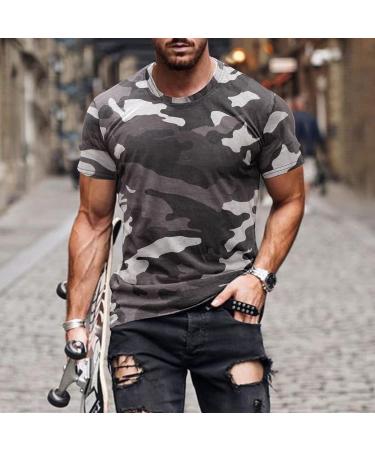 BEUU Men's Soldier Camo Crewneck T-Shirt - Gray, XL | Summer Athletic Muscle Tee - Buy Online on GoSupps.com