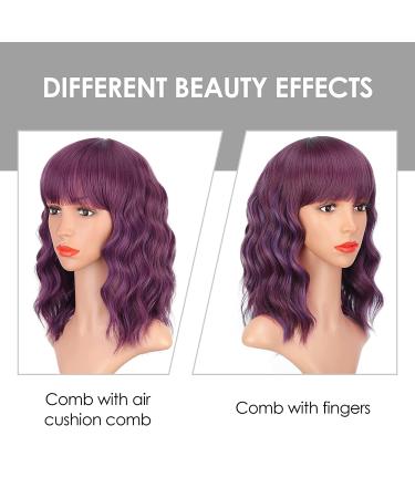 ENTRANCED STYLES Fuchsia & Purple Wavy Curly Bob Wig with Bangs - Heat Resistant Synthetic Party & Cosplay Wig for Women - Buy Online on GoSupps.com