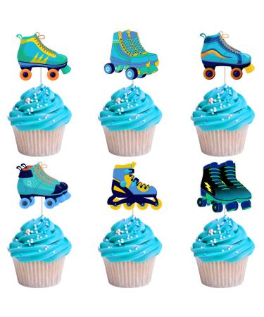 Fangleland 36 Pieces Roller Skates Cupcake Toppers for Boys - Sports Theme Party Dessert Picks Roll Skating Birthday Party Baby Shower Gender Reveal Decorations Blue