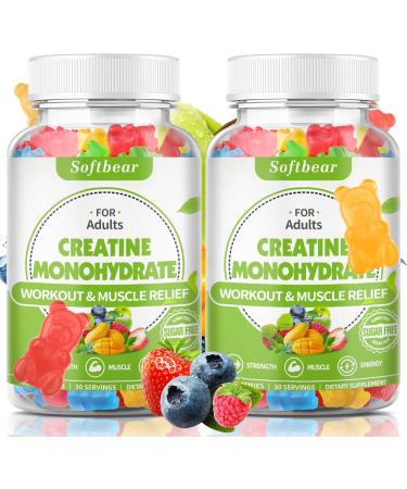 Softbear Creatine Monohydrate Gummies - Vegan Muscle Builder Supplement | 5000mg Creatine HCL | Pre Workout | 120 Mixed Fruit Gummies (Pack of 2) - Ideal for Men & Women - Buy Online on GoSupps.com