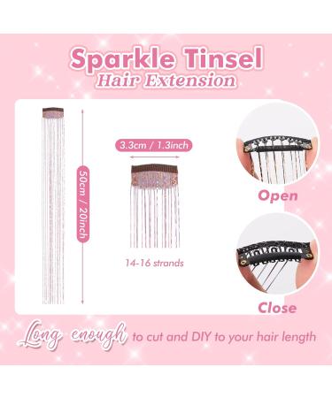 6Pcs Glitter Pink Hair Tinsel Extensions Kit - 20 Inch Heat Resistant Strands for Women, Girls, Kids - Festival Gift - Sparkly Hair Accessories - Buy Online on GoSupps.com