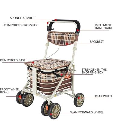 Multifunctional Elderly Walker The Elderly Can Push & Sit Lightweight Folding Spray-Painted Steel Shopping Cart with Duffel Bag and Decoration - Buy Online on GoSupps.com