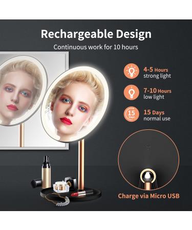 Rechargeable LED Lighted Makeup Mirror with 10X Magnification and Touch Sensor - 3 Color Lights, 360 Rotation, Portable Travel Mirror (Black) - Buy Online on GoSupps.com