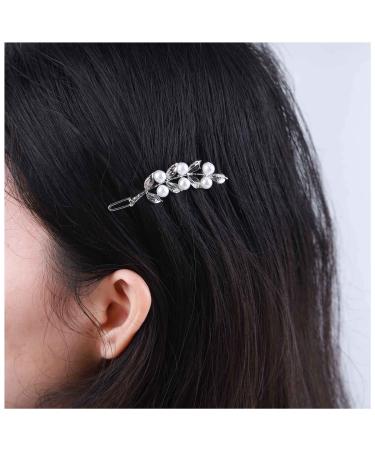 Inilbran Vintage Pearl Leaf Hair Clips Silver Pearl Wedding Hair Barrette Clip French Olive Leaf Pearl Hairpin Clip Pearl Leaf Hair Pins Decorative Headwear Pearl Head Clip Accessories for Women