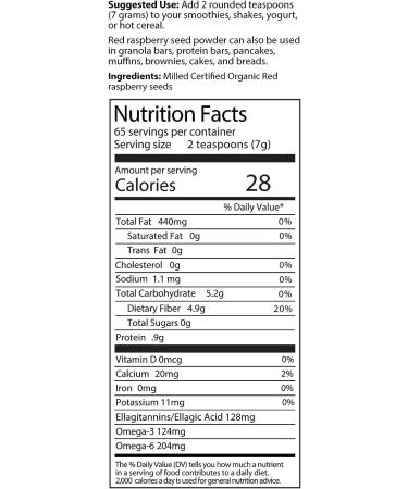 Certified Organic Meeker Red Raspberry Seed Powder 1lb - Ellagic Acid Supplement Cold Pressed from Grown Seed - 454g - Buy Online on GoSupps.com