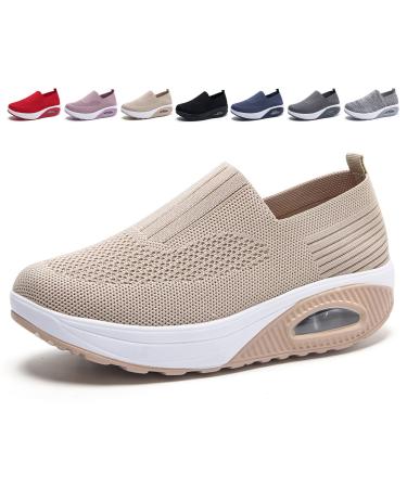 XIRUJNFD 2023 New Women's Orthopedic Sneakers Air Cushion Orthopedic Shoes for Women Orthopedic Slip On Shoes for Women Beige 6.5