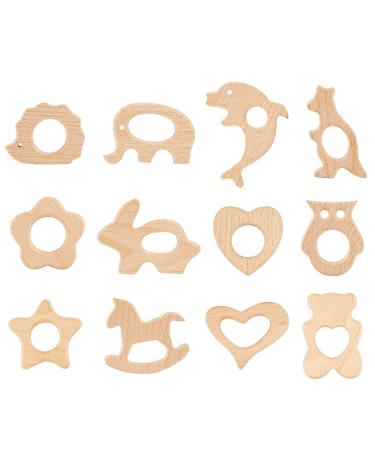 Bite ring wood stars 12 pieces of baby wooden rings for tinkering wooden animal bite ring wood.