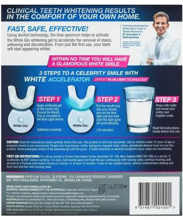 White Glo Accelerator Professional Teeth Whitening Kit with LED Light for Sensitive Teeth and Gums - Blue Light Activated Gel for Best Teeth Whitening Results - 10 Min Timer & 50 Uses! - Buy Online on GoSupps.com