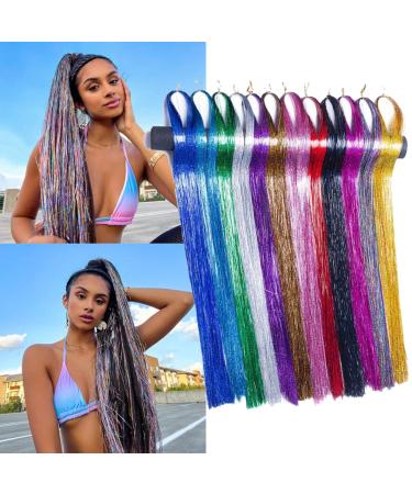 Sparkling Hair Tinsel Kit - 2990 Strands, 13 Pieces for Women & Girls, Heat Resistant, Perfect for Christmas, New Year, Cosplay - 43 Inch, 13 Colors - Buy Online on GoSupps.com