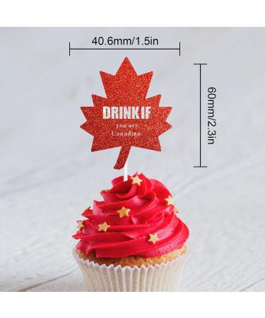Red Glitter Canada Day Cupcake Toppers Set of 18 - This is a perfect Canada Day on July 1st: a baby shower party and themed birthday party decoration for boys and girls - SugarGera - Buy Online on GoSupps.com