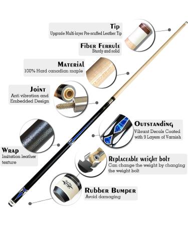 Tai Ba 2-Piece Pool Cue Stick 13mm Tip 58 Canadian Maple Professional Billiard Cue with Hard Case and Accessories - Selectable Color Options - Buy Online on GoSupps.com