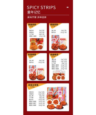 Latiao Combination Pack Spicy Strips Nostalgic Snack Gift Pack Internet Celebrity Snack Food Latiao Big Gluten Instant Snacks Instant Latiao Handmade latiao (329g (12bags)) - Buy Online on GoSupps.com