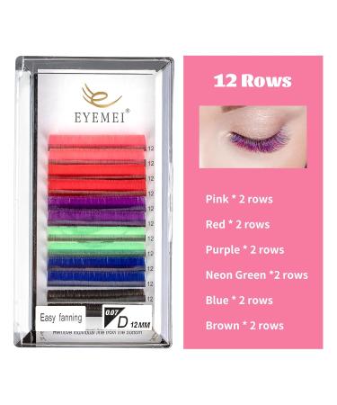 Shop Colored Lash Extensions | Easy Fan Volume Lashes 0.07 D 14mm in Pink Red Purple Blue Green & Dark Brown - Self Fanning Options Available - Buy Online on GoSupps.com