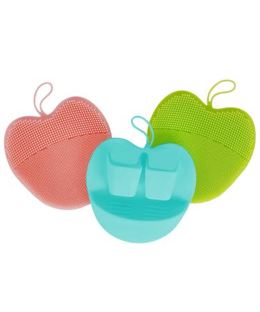 Soft Handheld Silicone Facial Cleansing Brush Face Scrubber for Massage Pore Cleansing Blackhead Removing Exfoliating(Pack of 3) Pink+blue+green